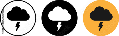Obraz na płótnie Set of three thunderstorm weather icons with different styles