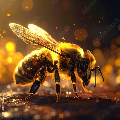 Premium hyper-macro capture of a Firefly Bee revealing microscopic body textures, detailed wing venation, and striking compound eye definition
