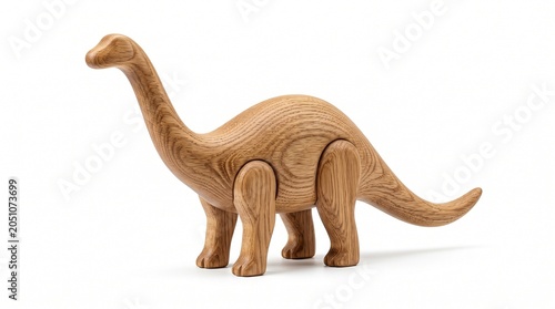 Wooden Toy Sauropod Dinosaur on White Background