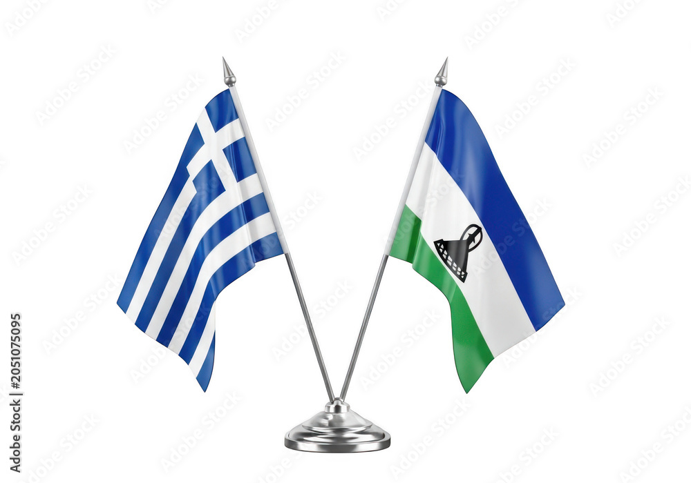 Fototapeta premium Small table flags of greece and lesotho isolated on transparent background