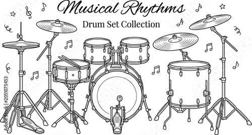 Konstfotografi Musical rhythms, drum set collection, black and white drums musical instruments
