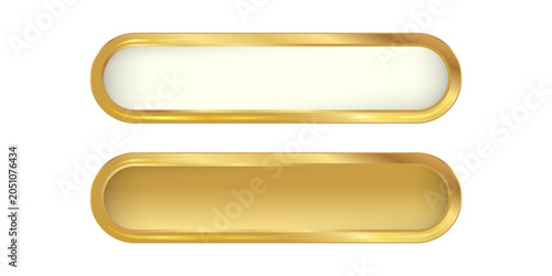 Foto Two elegant blank golden banners, one with a light cream recessed area and one solid, featuring a glossy, metallic finish for premium design applications