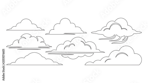 Bild auf Leinwand Clouds outline with texture collection, hand drawn doodle sketch elements, black and white