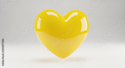 Glossy yellow 3D heart icon on light grey surface.