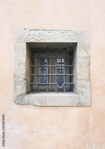 Stone Window Grille on Peach Wall