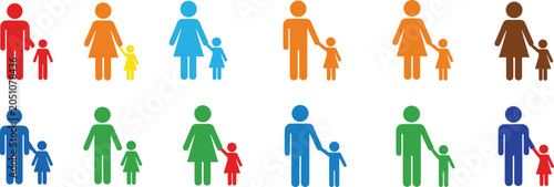 Tableau sur toile Colorful diverse parent child silhouettes vector illustration showing family lov