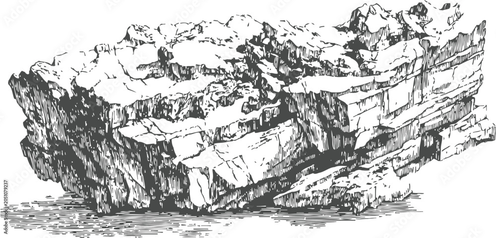 Obraz premium detailed engraving of a large natural rock formation with rugged texture and sharp edges