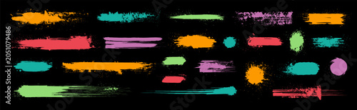 Vibrant paint splatters and spray drips. Vector graffiti splotch backgrounds. Rough edge frame borders. Bold watercolor textures and gouache splashes. Urban art design. Aerosol spray paint spatter bg