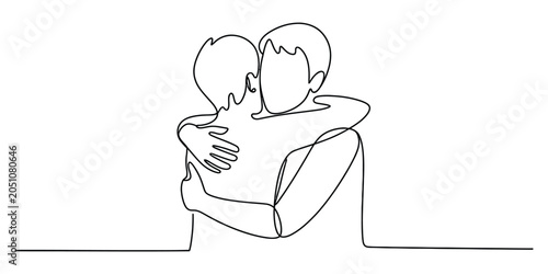 Continuous single line drawing of a loving couple hugging each other tightly Vector, illustration