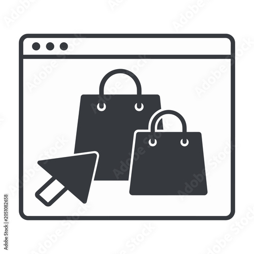 Minimalist vector of two stylish handbags and a cursor symbolizing online shopping or e-commerce