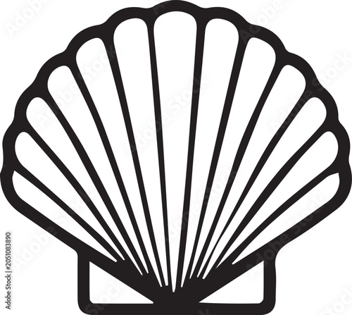Photos A stylized black and white graphic of a seashell with radiating lines, representing maritime imagery and natural beauty
