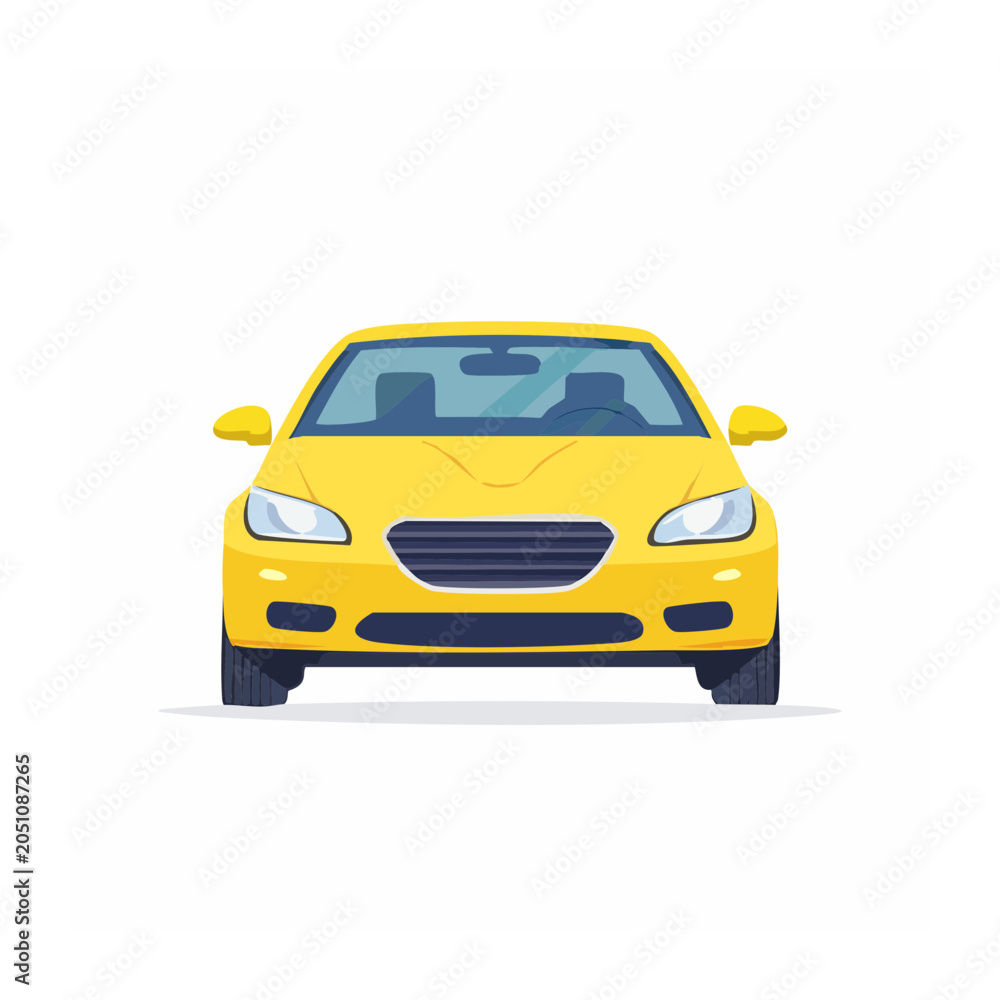 Fototapeta premium Yellow car front view, flat design illustration