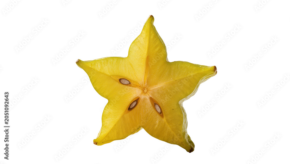 Fototapeta premium Yellow star fruit slice with seeds