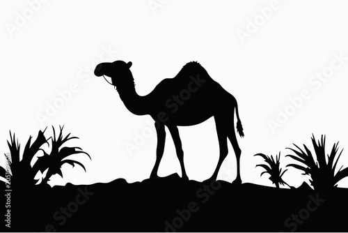 Fotografi camel silhouette desert landscape ink illustration