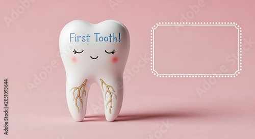 Baby first tooth keepsake with measuring tape.