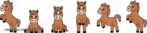 Fotografie “Cute cartoon horse vector illustration set with playful poses, rearing, sitting