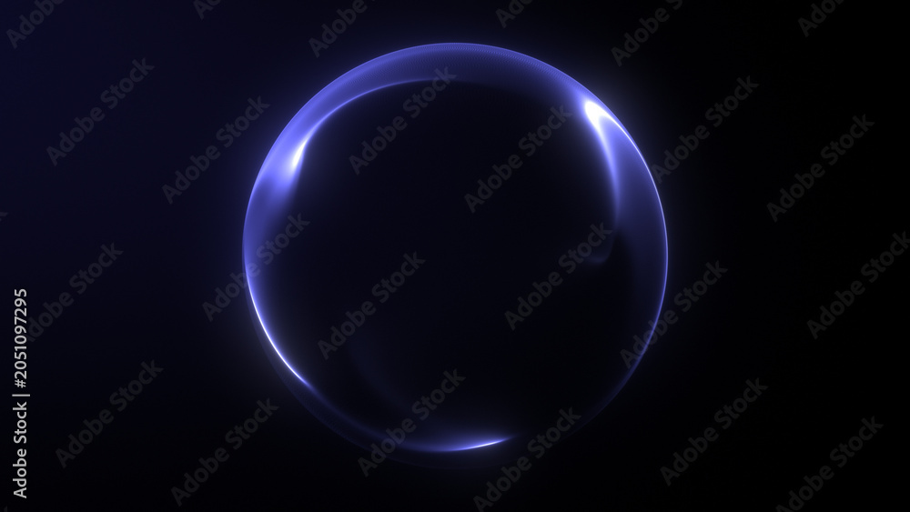 Obraz premium Purple violet energy sphere with soft neon rim light on dark background, glowing plasma orb, smooth liquid highlights and shadowed center glow