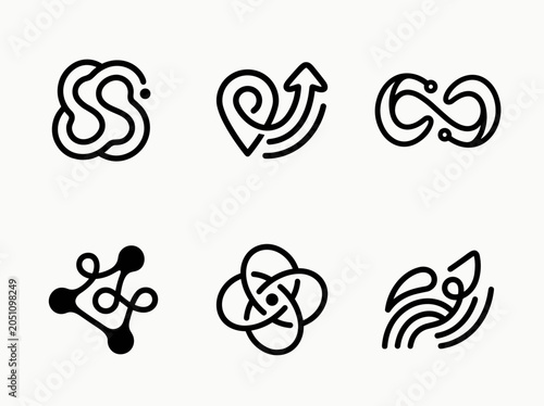 Minimal Abstract Monoline Logo Set, Modern Geometric Business Brand Marks