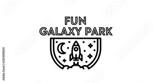 Simple black and white logo design featuring a rocket ship and text