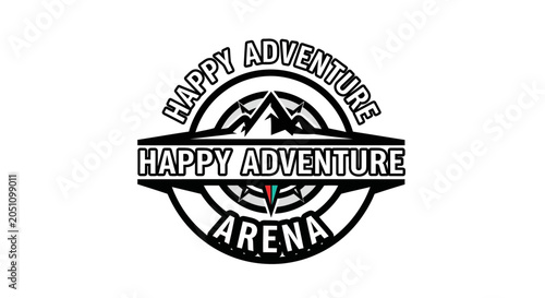 Vintage adventure arena emblem with mountain and compass design for outdoor recreation