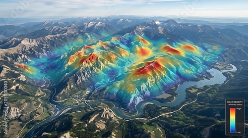 Aerial Mountain Heatmap Data Visualization for Environmental Analysis, Geospatial Mapping & Climate Modeling