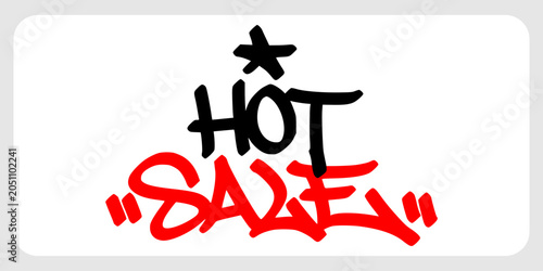 Foto Hot sale promotional lettering sign displaying urban hand style graffiti tag typography for seasonal retail shopping streetwear t shirt design clearance banner decoration element clip art