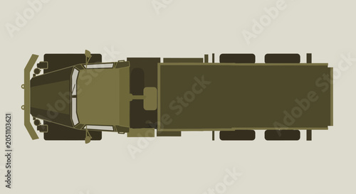 Top View Military Truck Flat Lay Illustration, Olive Green Cargo Vehicle