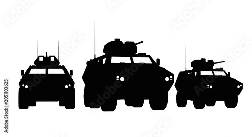 Armored Vehicle Silhouettes: Military Transport, Defense, Security, and Off-Road Power