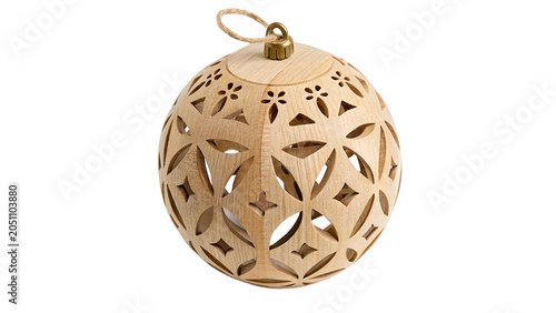 Obraz na płótnie Beautiful carved openwork wooden Christmas bauble ball holiday tree ornament iso
