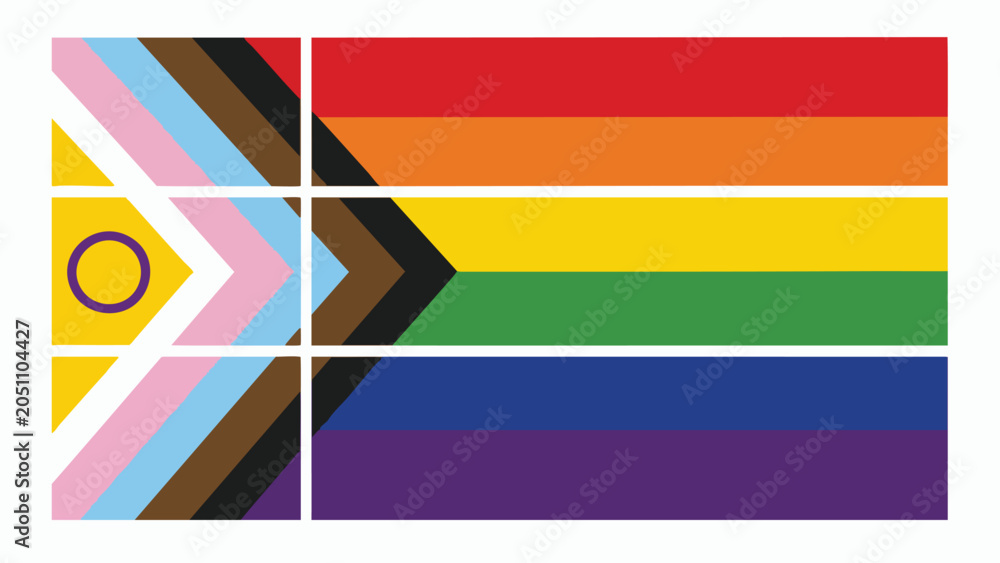 Fototapeta premium Progress Pride Flag with intersectional stripes and rainbow colors symbolizing diversity and inclusivity