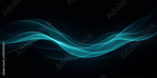 Fotografija Abstract Teal Wave: A mesmerizing abstract design features flowing teal waves against a stark black background, evoking a sense of motion and modern elegance