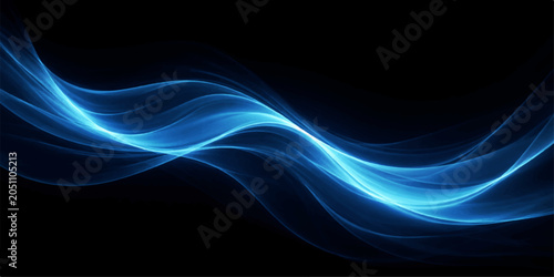 Quadro su tela Abstract Blue Wave: A mesmerizing abstract depiction of flowing blue waves against a stark black background, evoking a sense of energy, motion, and technological advancement