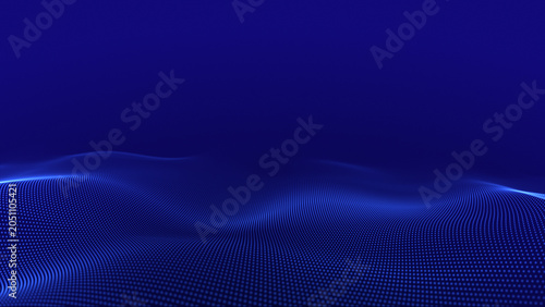 Slika na platnu Blue particle wave landscape with glowing dot patterns, digital horizon surface,