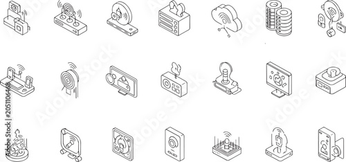 Tableau sur toile Isometric Tech Hardware IoT Networking Devices and Wireless Infrastructure Outli