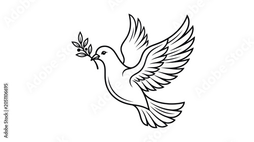 Dove with olive branch, symbol of peace, freedom, hope, and a new beginning