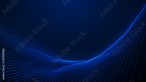 Blue wireframe waves forming a digital valley, flowing neon grid landscape, smooth curved lines and deep perspective technology space