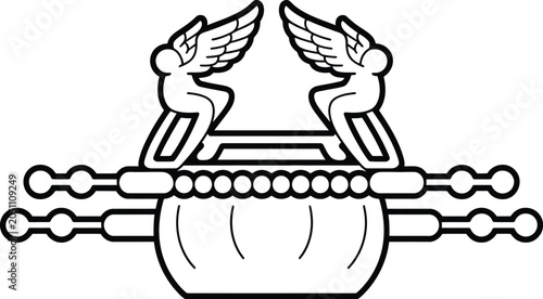 Obraz na plátně Ark of covenant line art illustration with angels and carrying handles