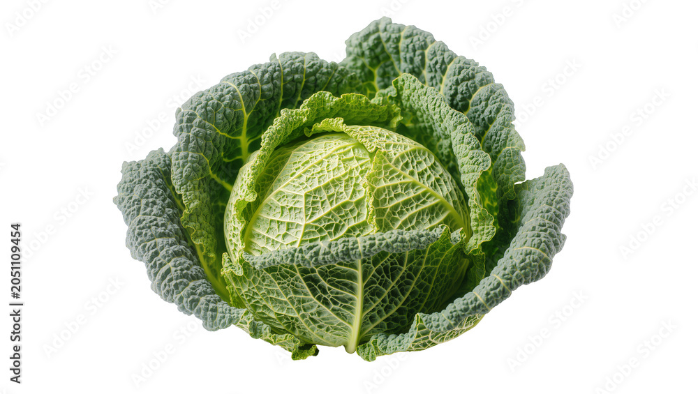 Obraz premium Savoy cabbage with textured green leaves