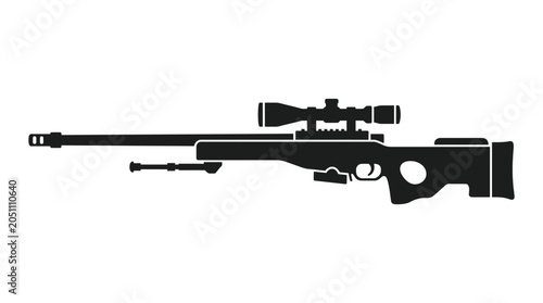 Sniper Rifle Silhouette with Scope and Bipod.