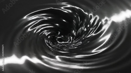 Abstract swirling light tunnel moving in black and white setting
