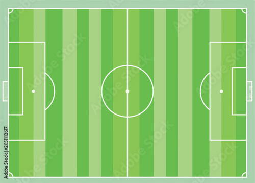 Professional Football Pitch Top View Stadium Field Layout with Detailed Soccer Ground Markings and Green Grass Surface Design