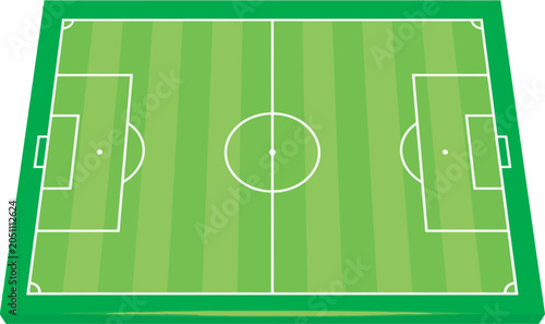 Isometric Soccer Field Perspective Stadium Ground Illustration with Professional Football Pitch Layout and Green Turf Design