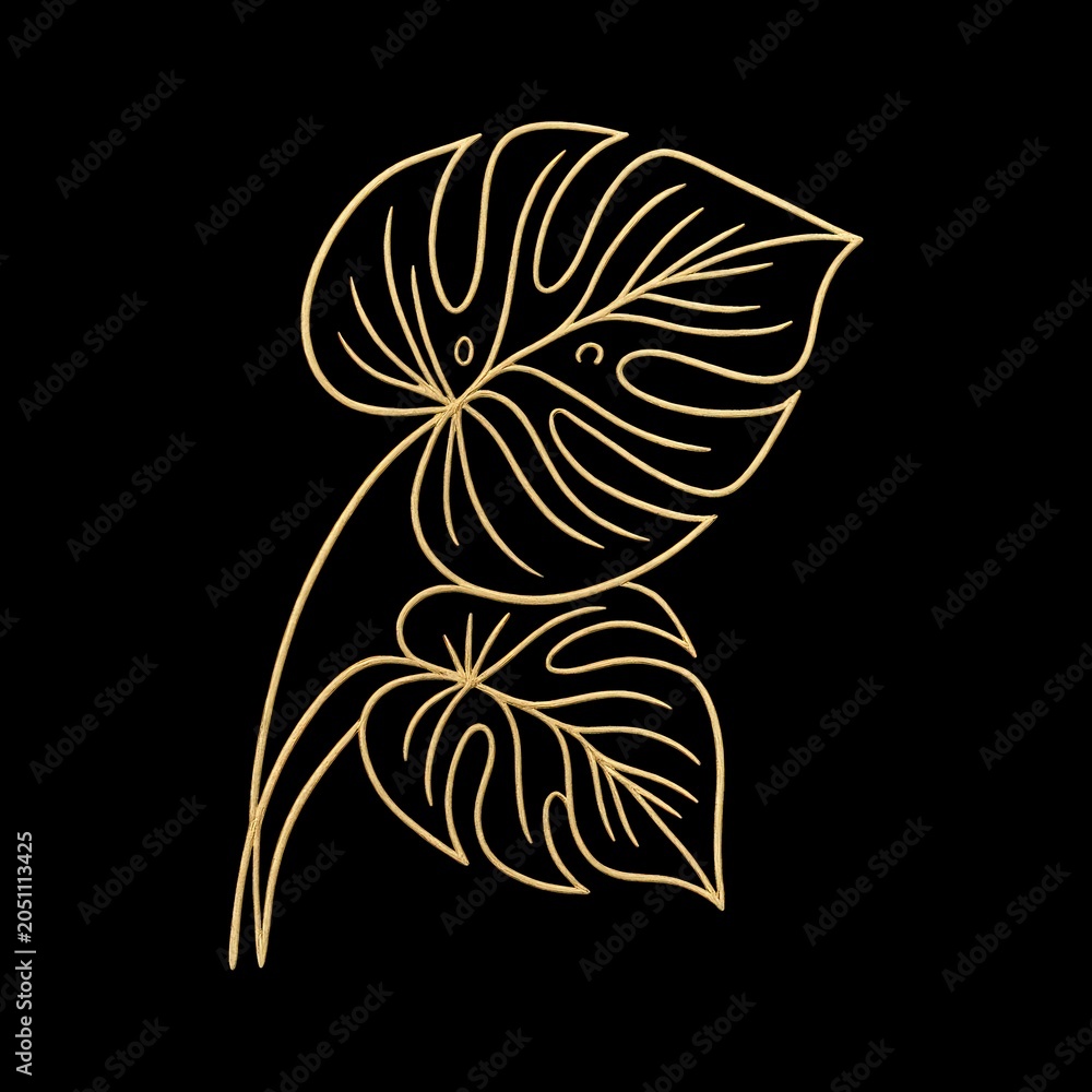 Obraz premium Elegant golden monstera leaf illustration.
