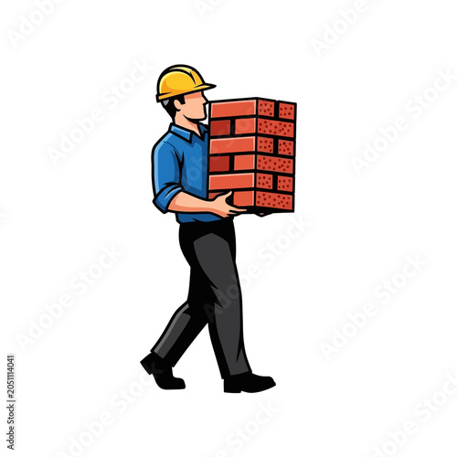 Man carrying a stack of bricks.