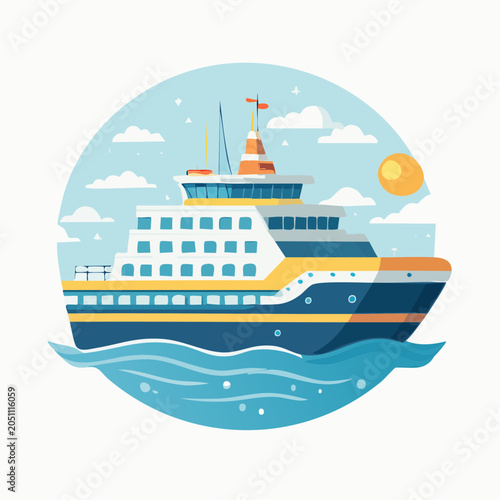 Stylized Illustration of a Cruise Ship Sailing on the Ocean