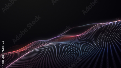 Tableau sur toile Blurred multicolored dotted wave landscape, glowing pink purple particle relief
