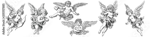 Foto Set Vintage Cupids scribble isolated on white background Freehand