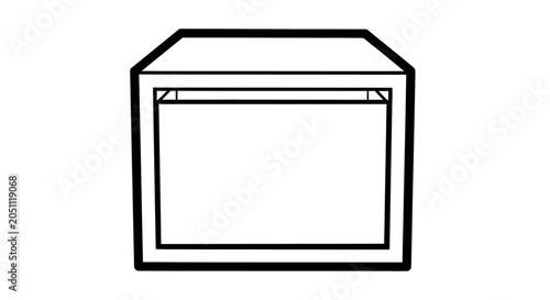 Simple line drawing of an empty cardboard box open and ready for use