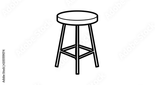 Simple line drawing of a wooden bar stool with round seat and four legs