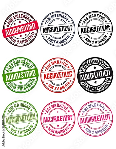 A collection of 9 circular stamps in various colors with foreign text